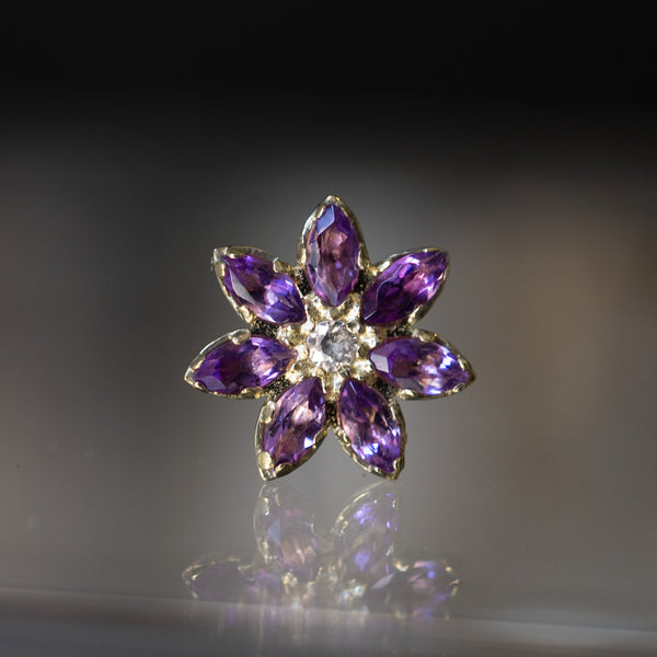 Marquise Flower Threaded End with Amethyst + White Sapphire