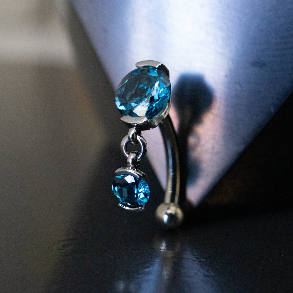Titanium Top Dangle Navel Curve with Prong Gems