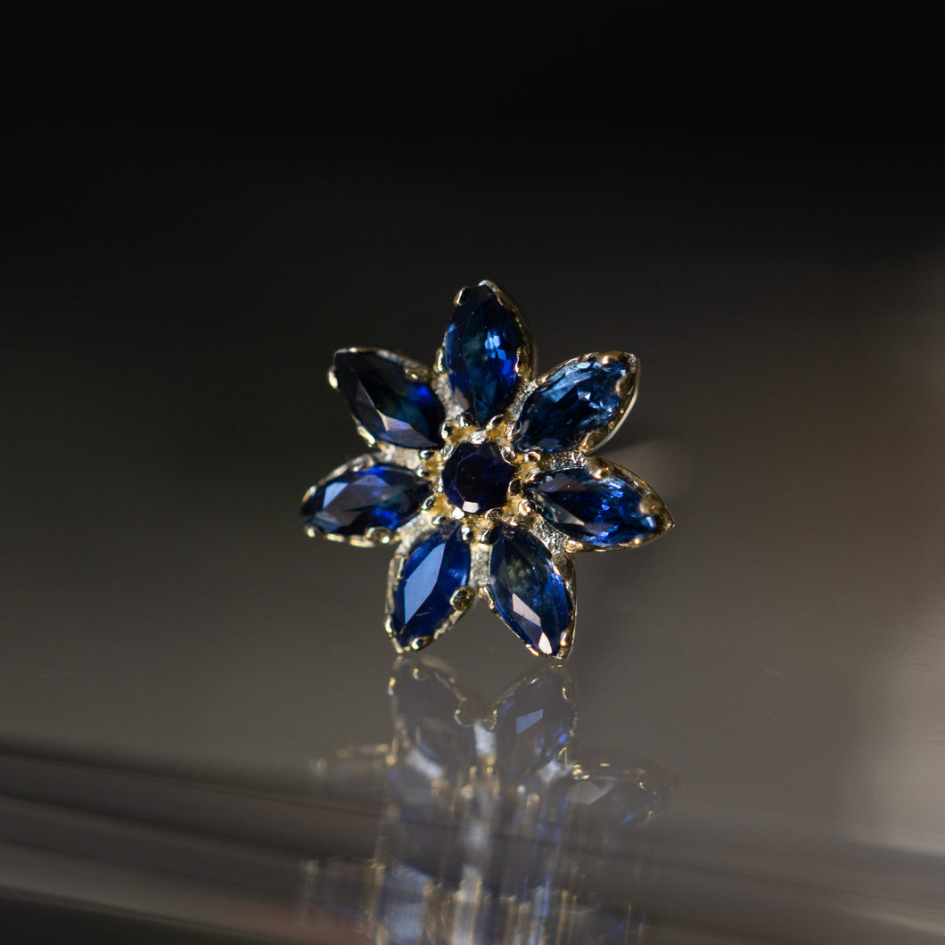 Marquise Flower Threaded End with Blue Sapphire + Iolite