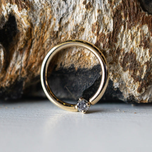 Forward-facing Salt + Pepper Diamond Fixed Prong Ring