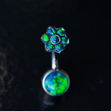 Load image into Gallery viewer, Titanium Bezel Opal Navel Curve with Flower Top