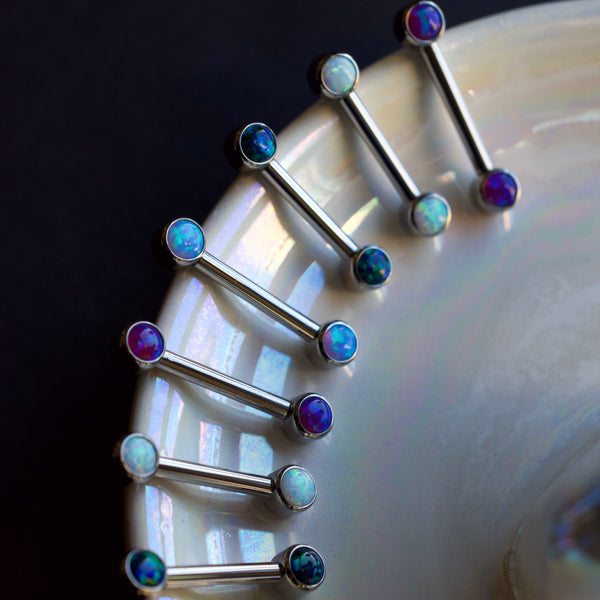 Foward Facing Bezel Opal Gem Barbell