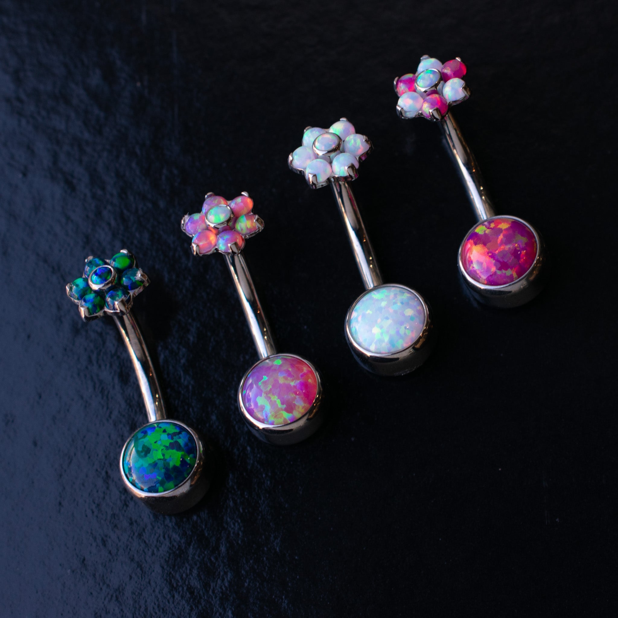 Titanium Bezel Opal Navel Curve with Flower Top